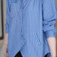 ⏳ Limited time 50% off! 💥Women's Striped Button Down Irregular Patchwork Casual Long Sleeve Shirt Top（The more you buy, the higher the discount）