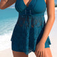 🏖️Damen-Badeanzug mit V-Ausschnitt und Spitzenbesatz und Boyshorts, zweiteilig